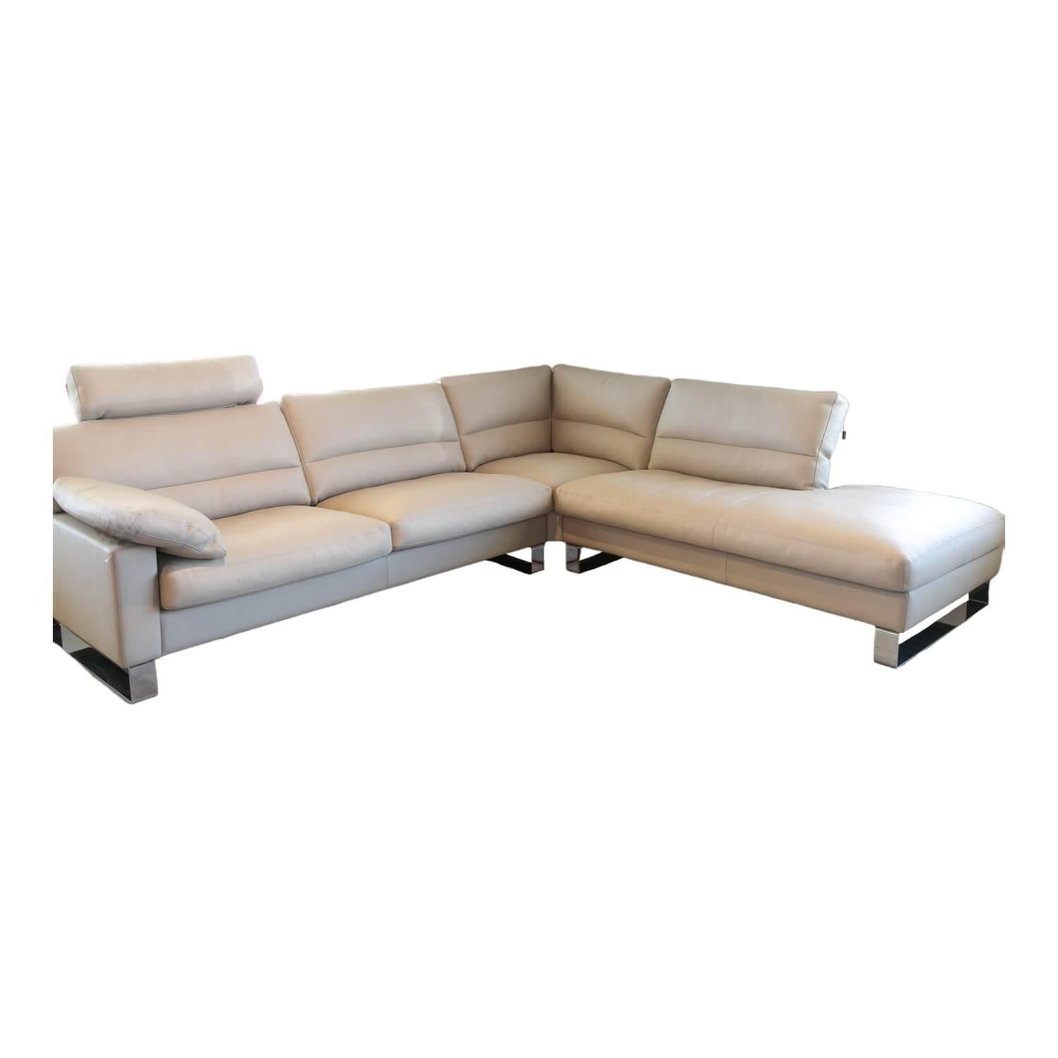 Ecksofa Esparo 400 Bezug Leder I 43.210 Creme Kufen 8 HG Mit Kopfstütze Und Arml…