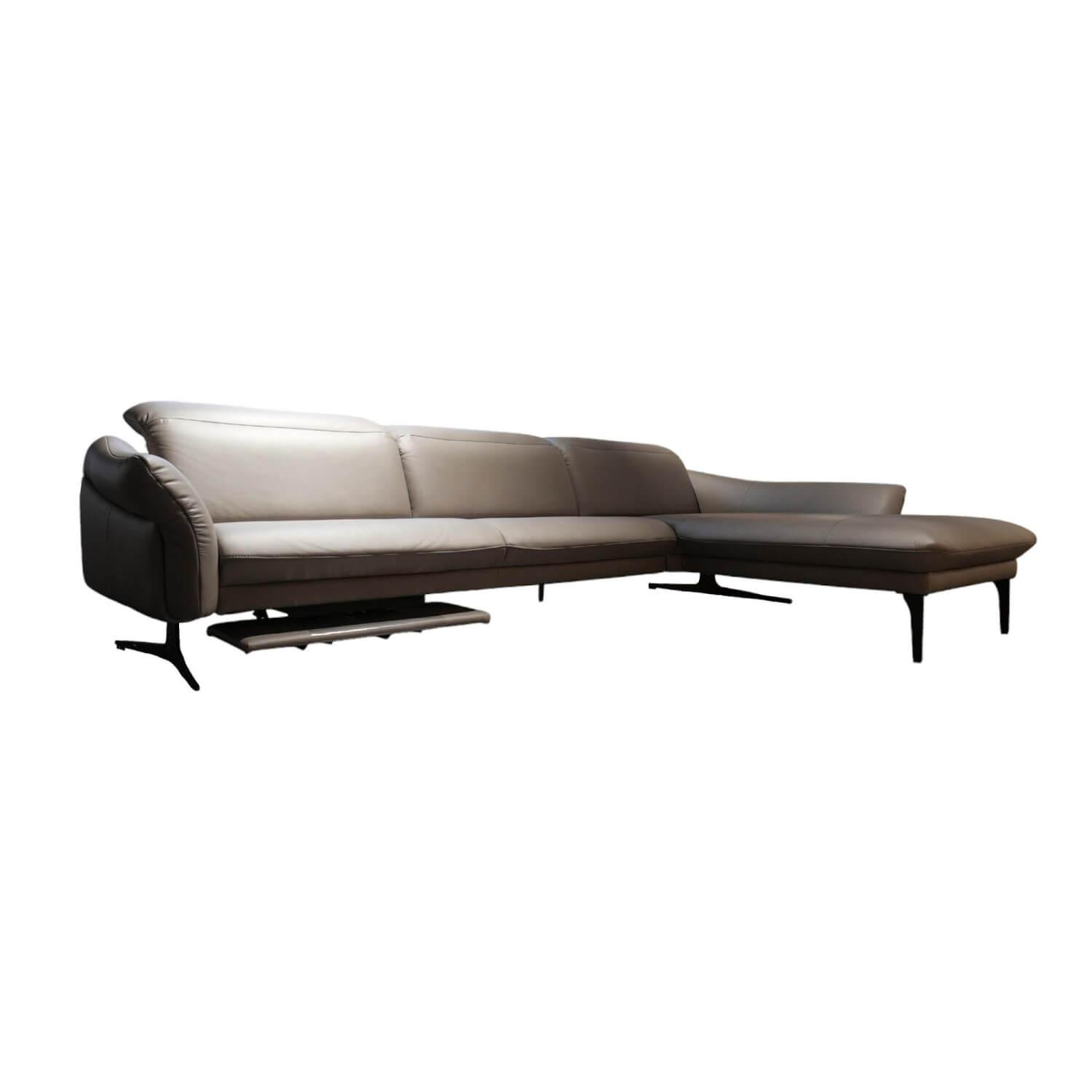 Ecksofa 1808 Leder Longlife Q2 Melange Cola Braun Grau Gestell Metall Schwarz Pu…