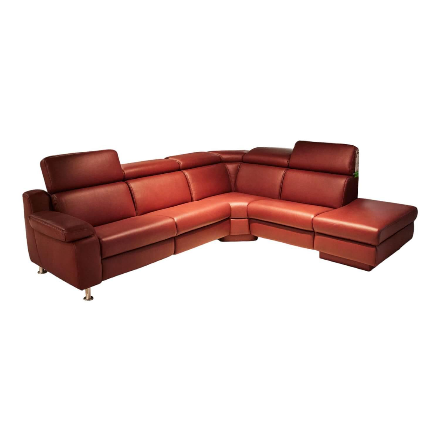 Ecksofa 1832 CM Bezug Leder Longlife Rustika Barolo Rot Mit Elektrischer Relaxfu…