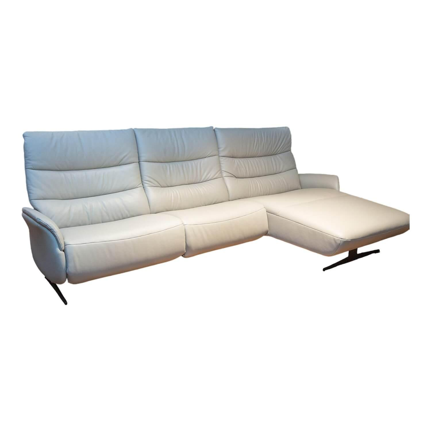 Ecksofa Cumuly Comfort 4050 Bezug Leder 24 Longru Silber Metallkufe Anthrazit Pu…