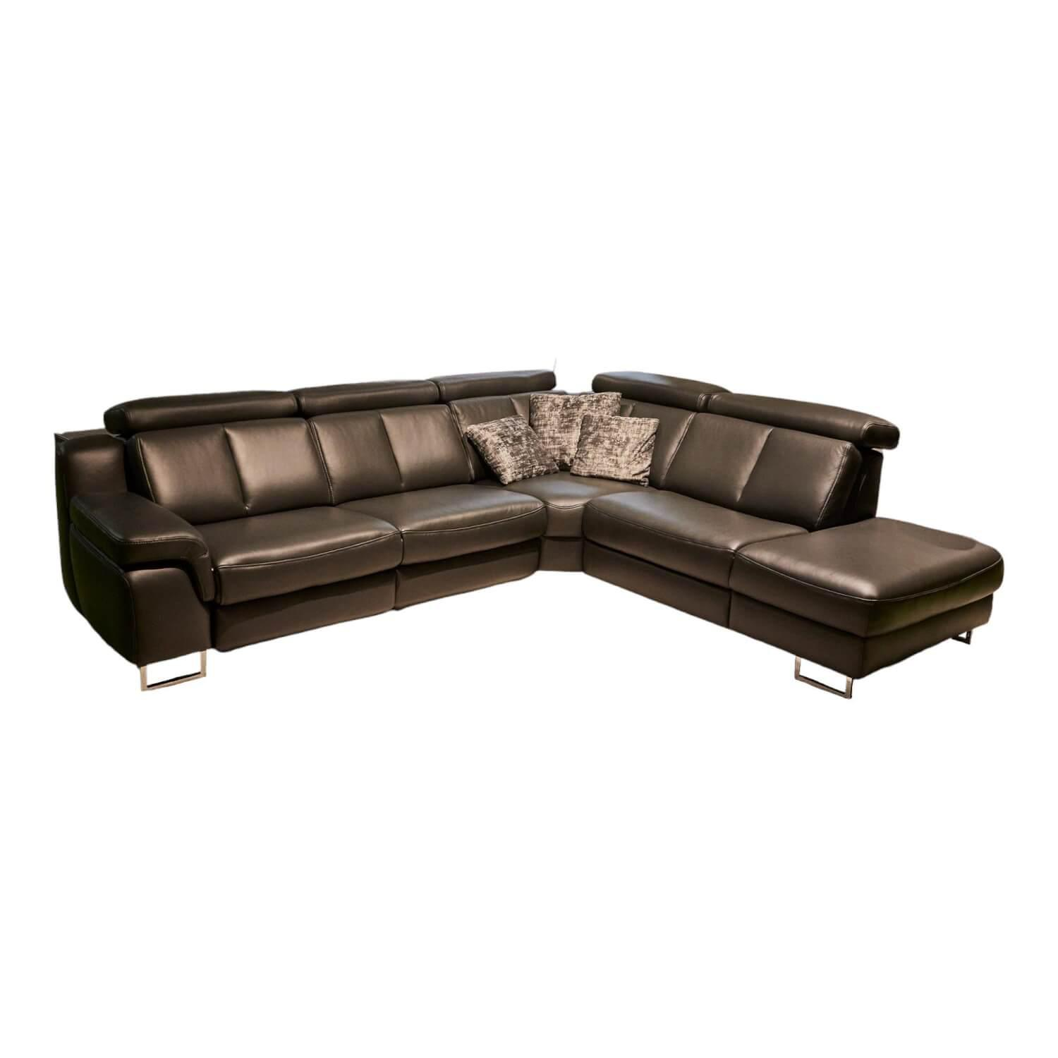 Ecksofa 4050 IL Bezug Leder Credo Anthrazit 60 Füße MV Mit Wall-Away-Funktion