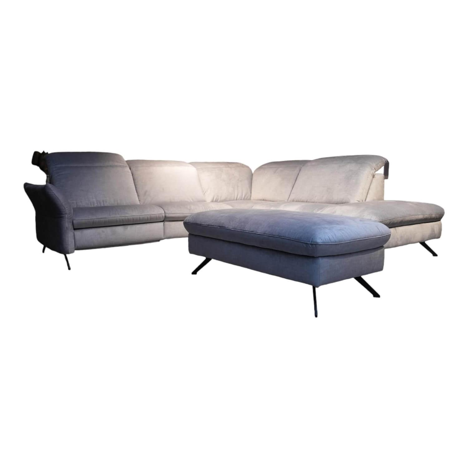 Ecksofa 4056 Stoff Joyce Silver SP Grau Gestell Metall Schwarz Lackiert Mit Hock…