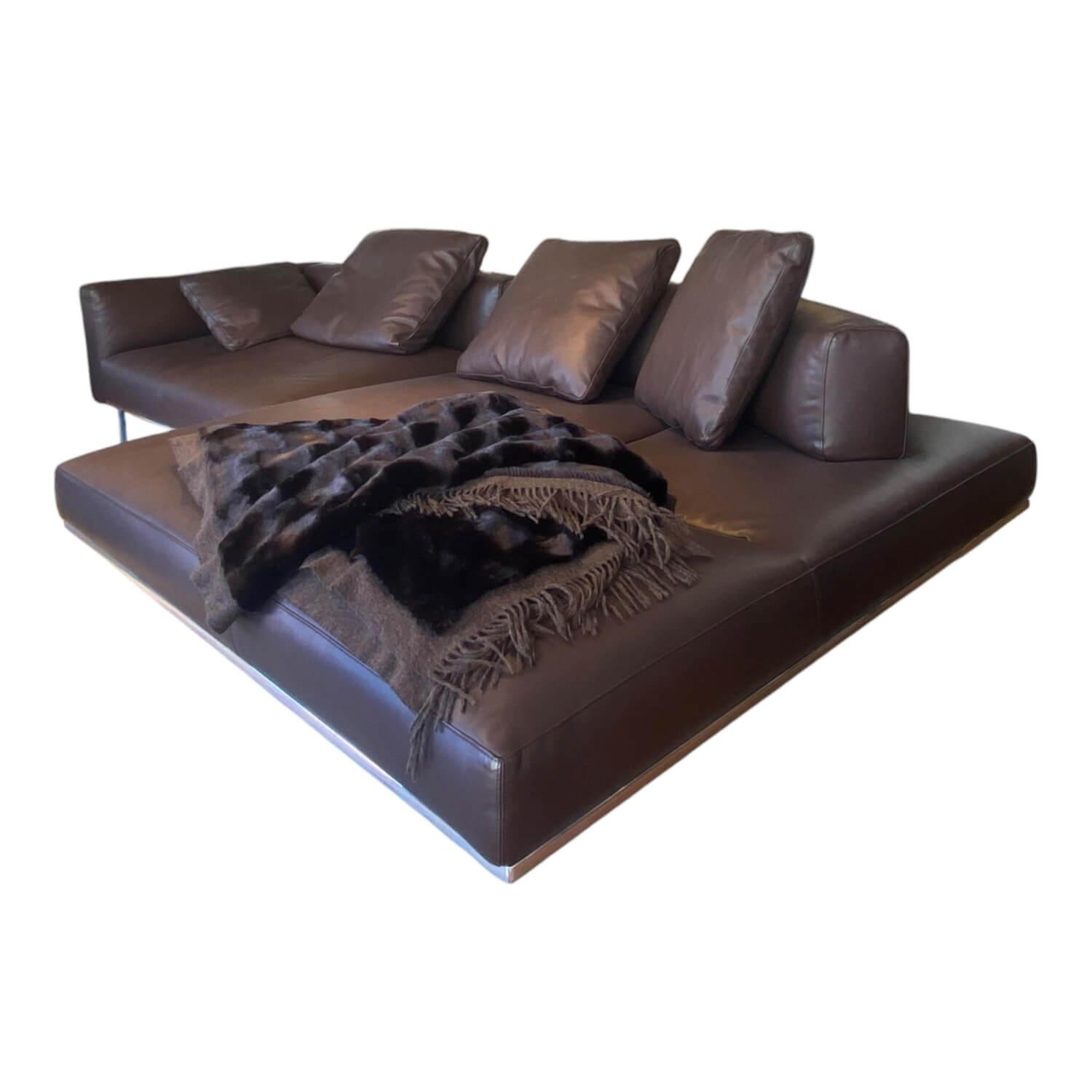 Ecksofa Matic Bezug Leder Venezia Dark Brown Dunkelbraun Gestell Aluminium Silbe…