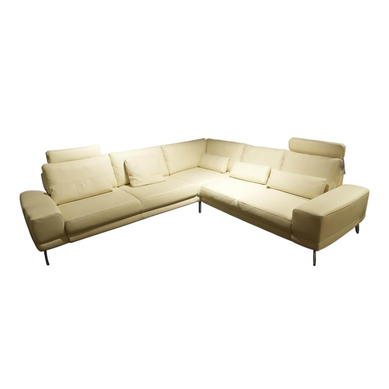 Ecksofa MM PN1136 Leder BelVita Weiß Füße Metall Inklusive Kissen