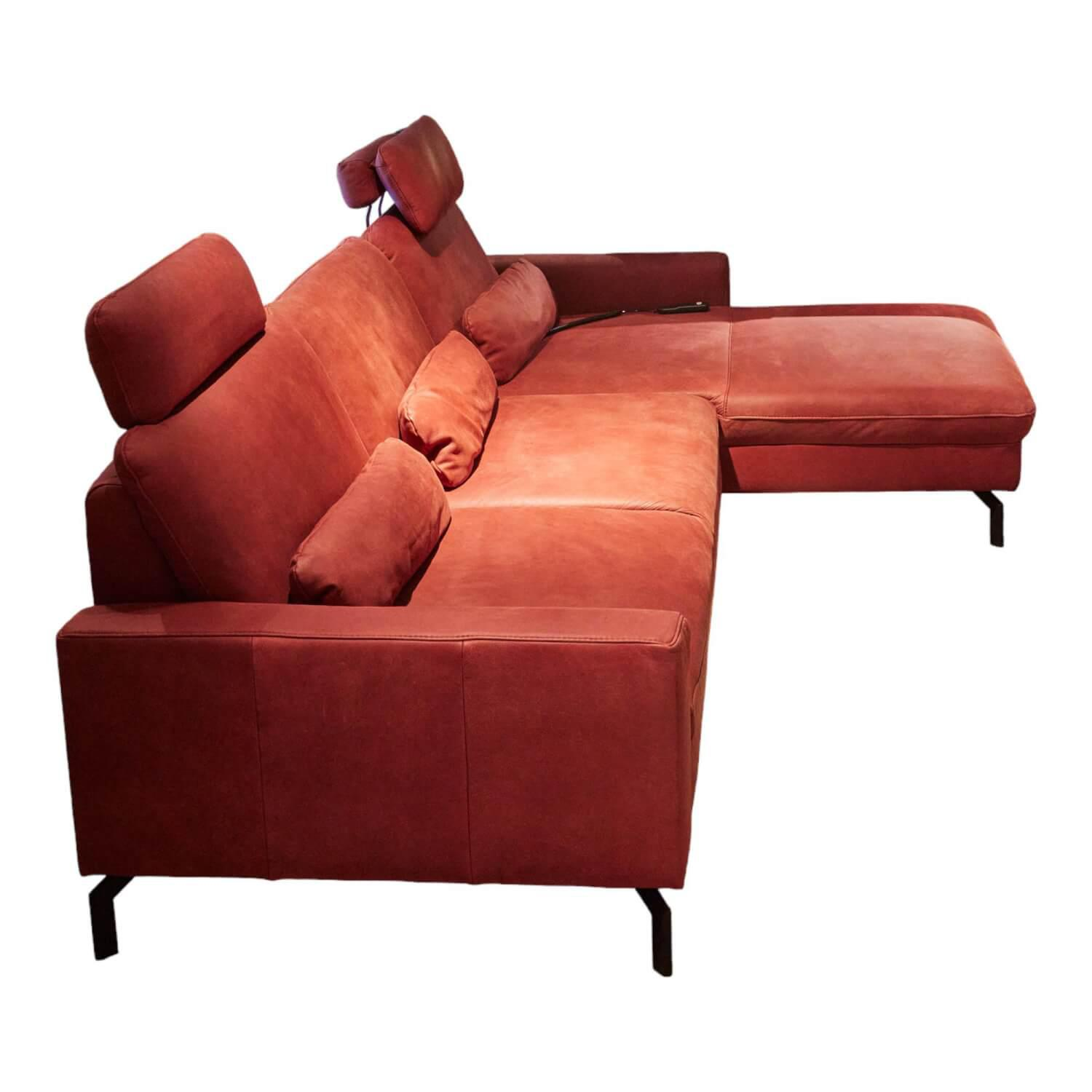 Ecksofa PN-EM20028 Leder Aurelia Barolo Rot Metallfüße Schwarz Rücken Echt Bezog…