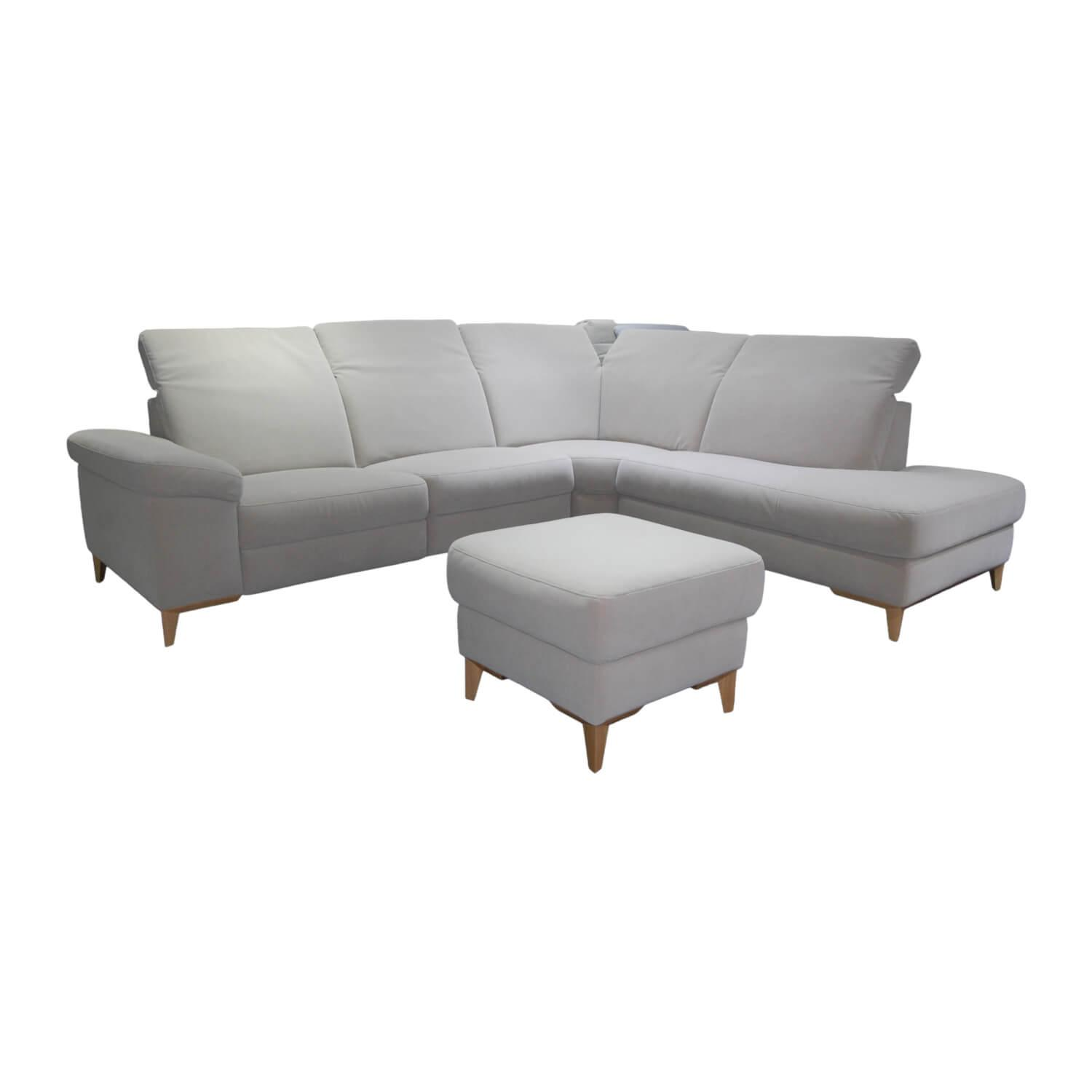 Ecksofa Cadini Stoff Kaleido Rock Grau mit Hocker