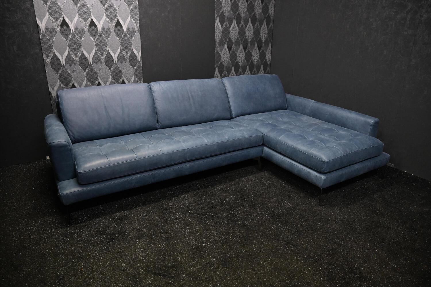 Ecksofa Living Leder Maya 7314 Sky Blau Fuß Tivoli Titan