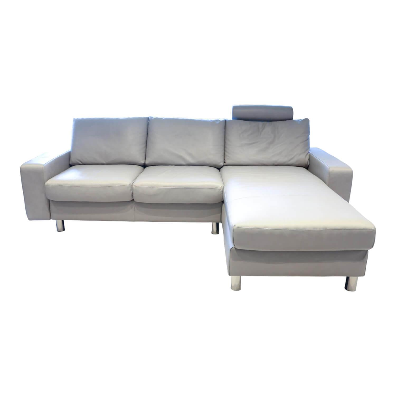 Ecksofa Emma E 200 Leder Cori 091 Silver Cloud Hellgrau Fuß Edelstahl 011 Polier…