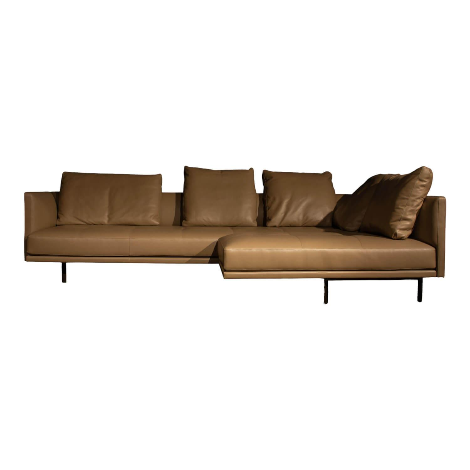 Ecksofa Prime Time Bezug Leder Elen Steingrau 1227 Struktur Bronze Matt Lackiert