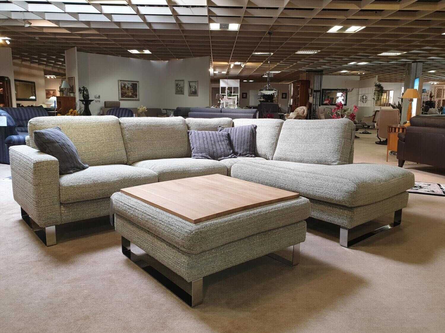 Ecksofa Lux Medico 613.1 Stoff Grau Grün mit Hocker