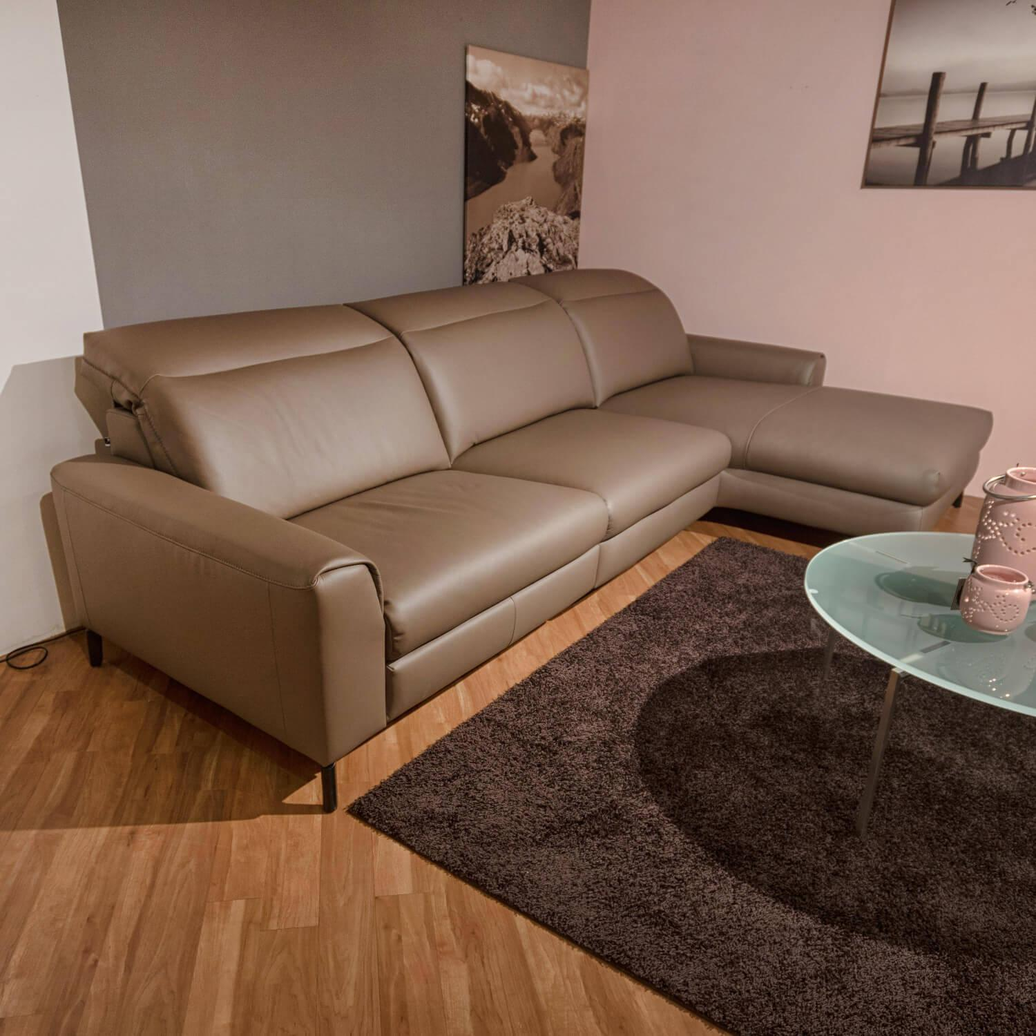 Ecksofa WK 660 Venosa Leder Montana Taupe mit Verstellfunktion