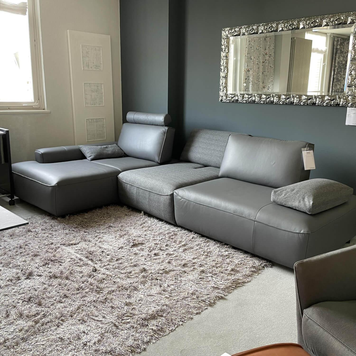 Sofa WK640 Cubico Leder Montana Stone Mit Elektrischer Fußstütze