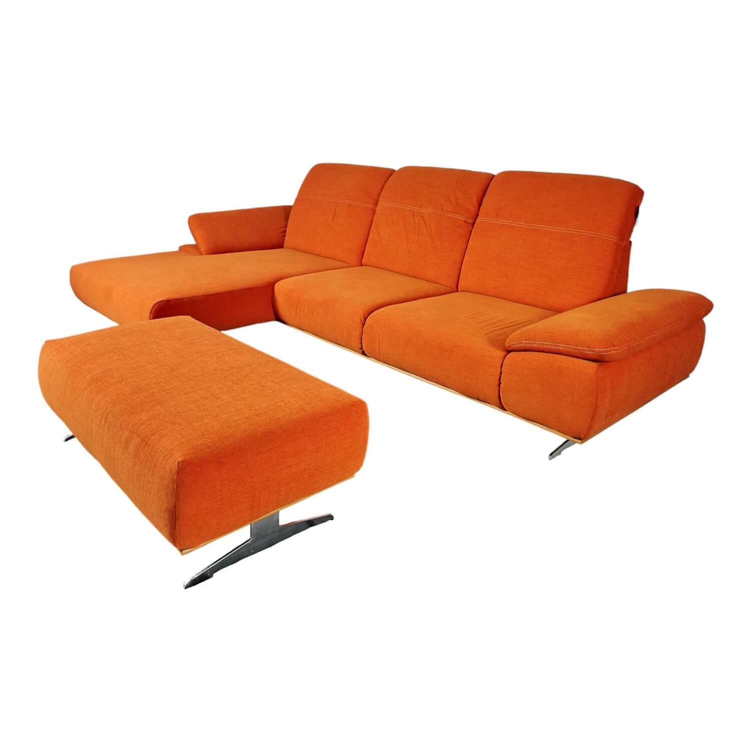 Ecksofa 4300 Stoff Vincent Soft Terra Orange Sichtrahmen Wildeiche Geölt Fuß Met…