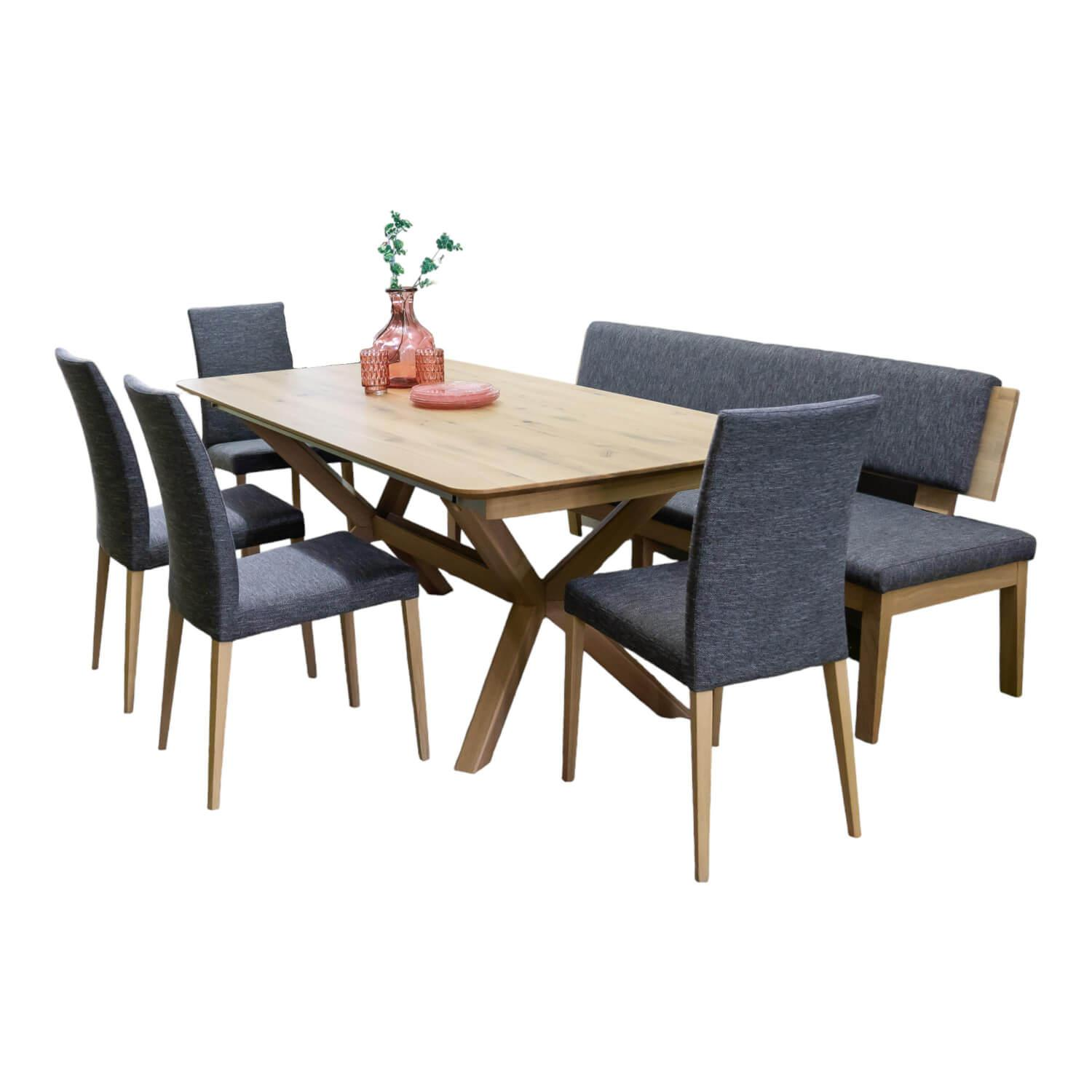 Essgruppe Tisch T53 Wildeiche Natureiche Bianco Wachseffektlack Mit Bank Und 4 S…