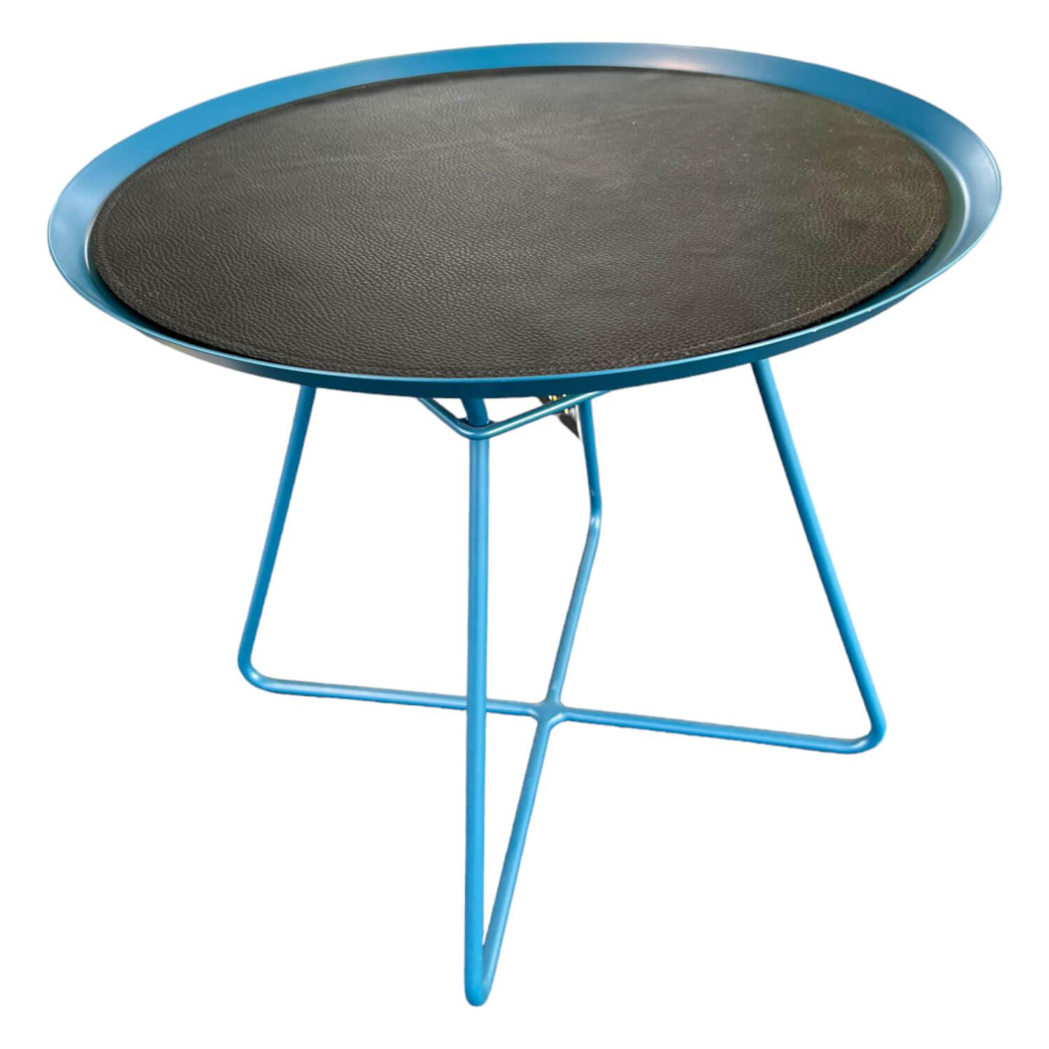 Beistelltisch Leya Coffee Table Large Tablett Metall RAL 5001 Blau Einlage Leder…