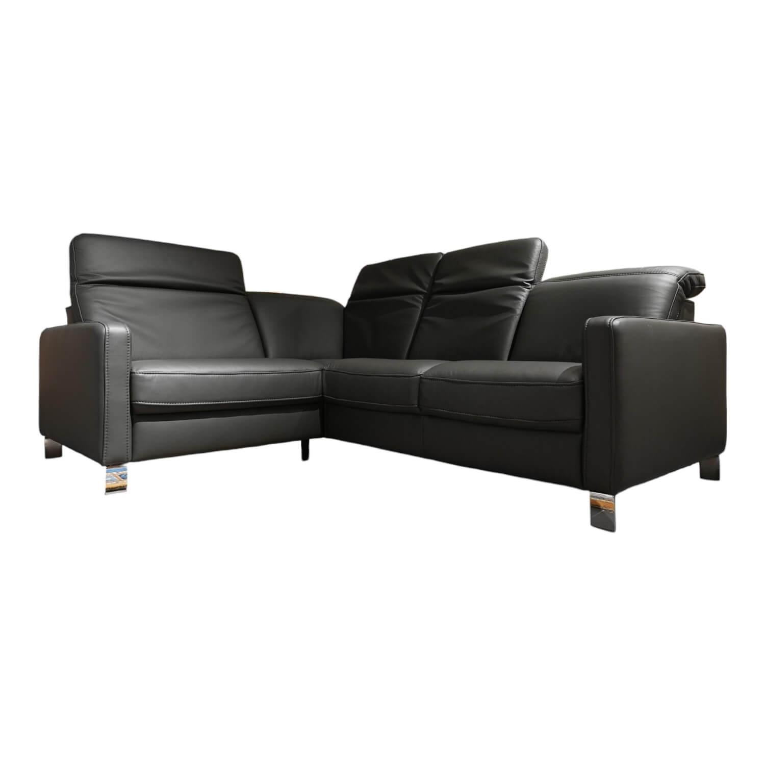 Ecksofa 4054 Leder 60 Credo Anthrazit Grau Füße Chrom Inklusive Kissen