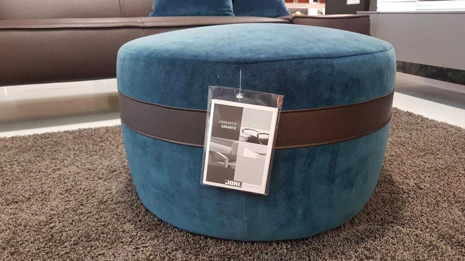 Hocker Macaron Stoff F2a Vittoria C0058 Blau Kontraststreifen Leder