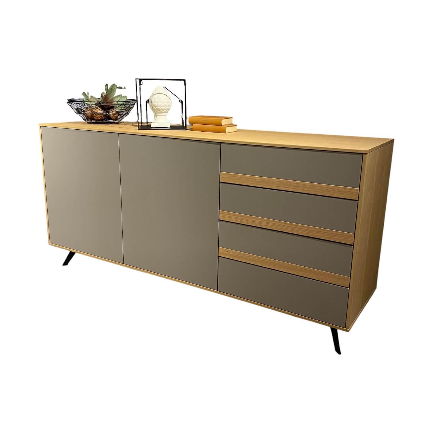 Sideboard Calea Lack Seidenmatt Fango Grau Akzente Eiche Satin Natur Ohne Deko