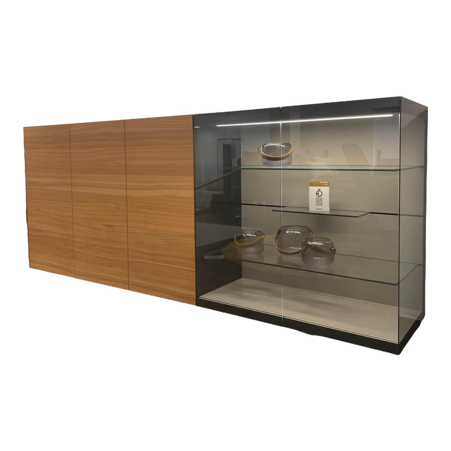 Sideboard Just Cube Light Nussbaum Natur E70 Abdeckplatte Leder Taupe