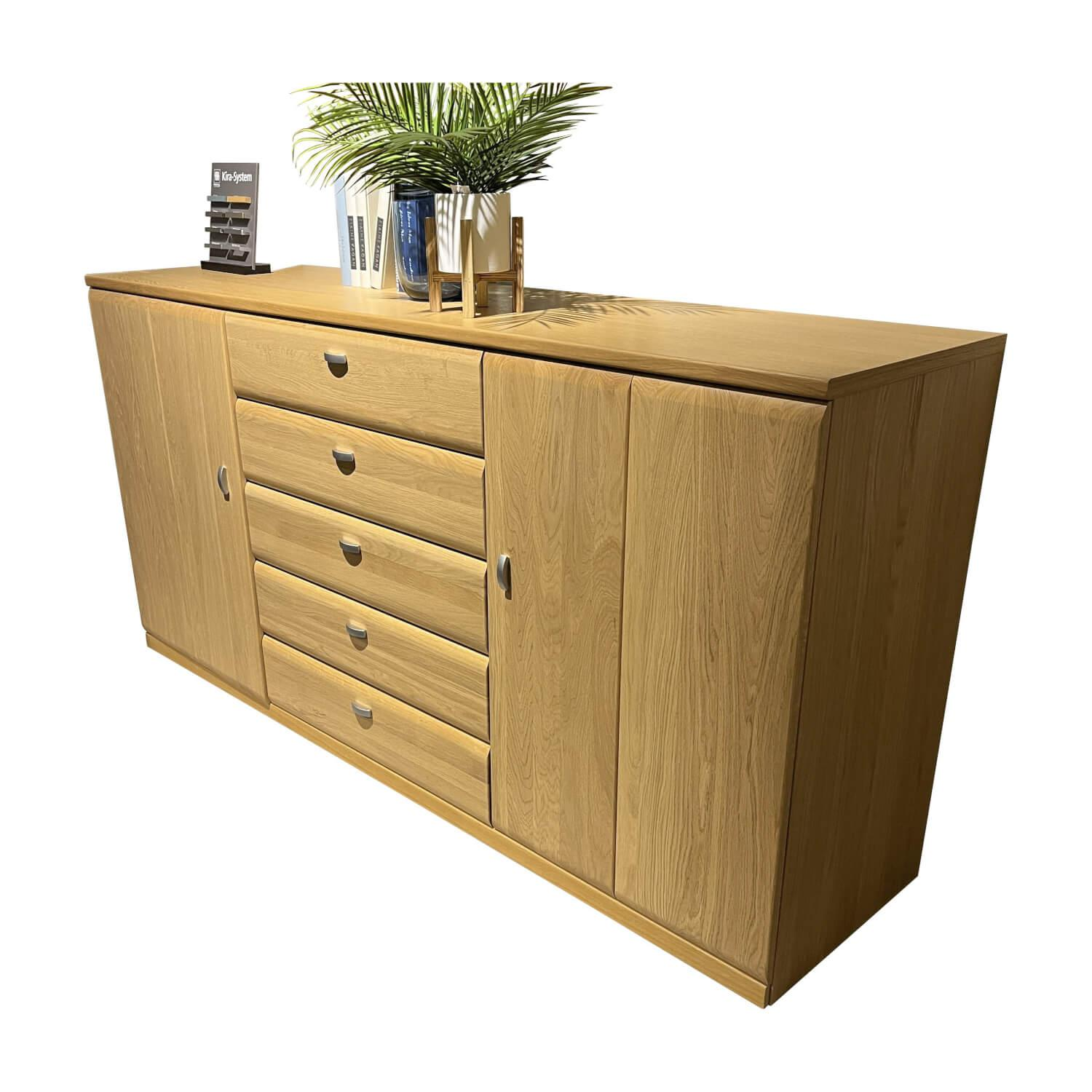 Sideboard Kiana 66174 Eiche Massiv 2206 Sand Mit Wandboard Und Beleuchtung