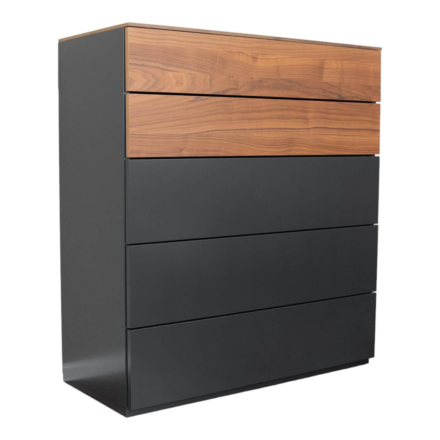 Kommode Cubo Lack Cosmos Schwarz 436 Laden und Abdeckplatte Nussbaum