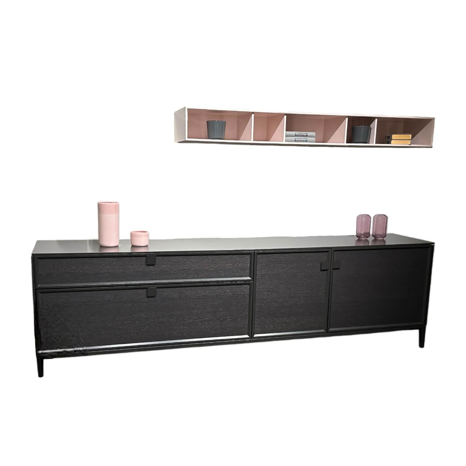 Sideboard mit Regal Artayo Glattlack Cosmos 436 Schwarz Abdeckplatte Glattlack C…