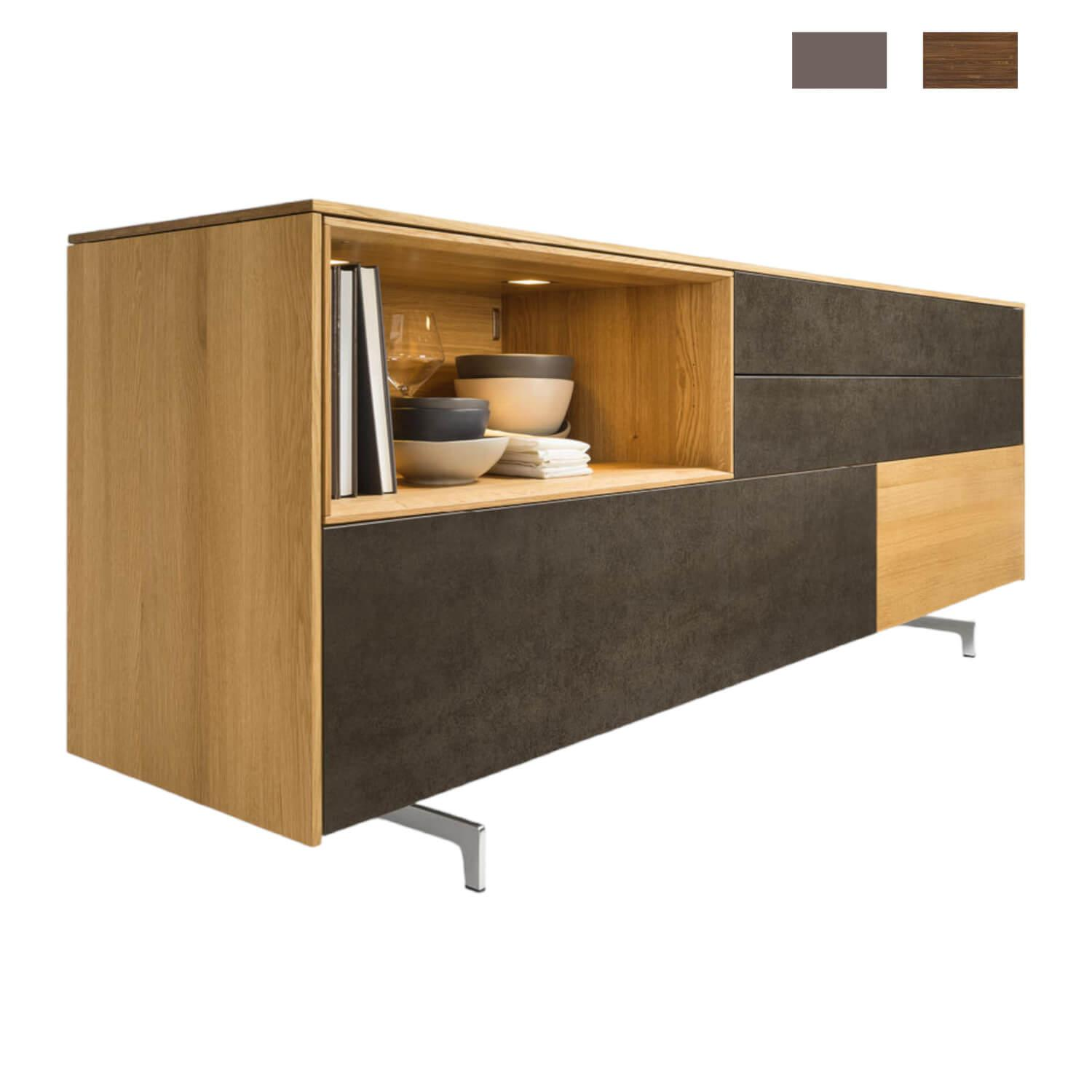 Anrichte Filigno 3 Nussbaum Geölt Farbglas Taupe Filigno-Deckplatte Mit Touchbes…