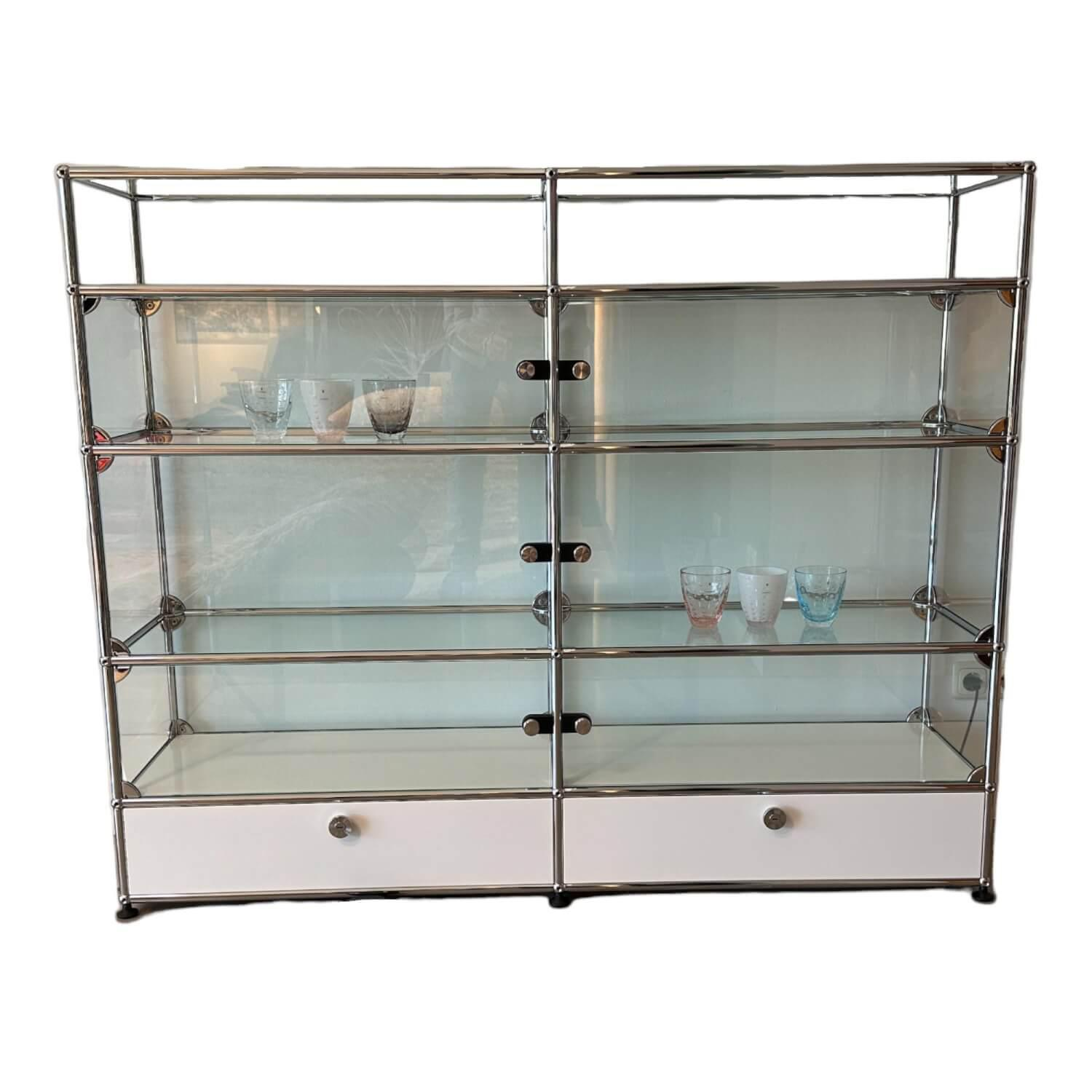 Highboard Vitrinenschrank Reinweiss mit Glaselementen