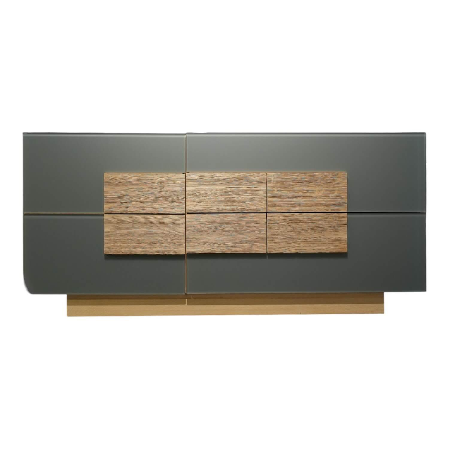 Sideboard Vmontanara Wildeiche Geölt Braun Glas Montegrau Grau