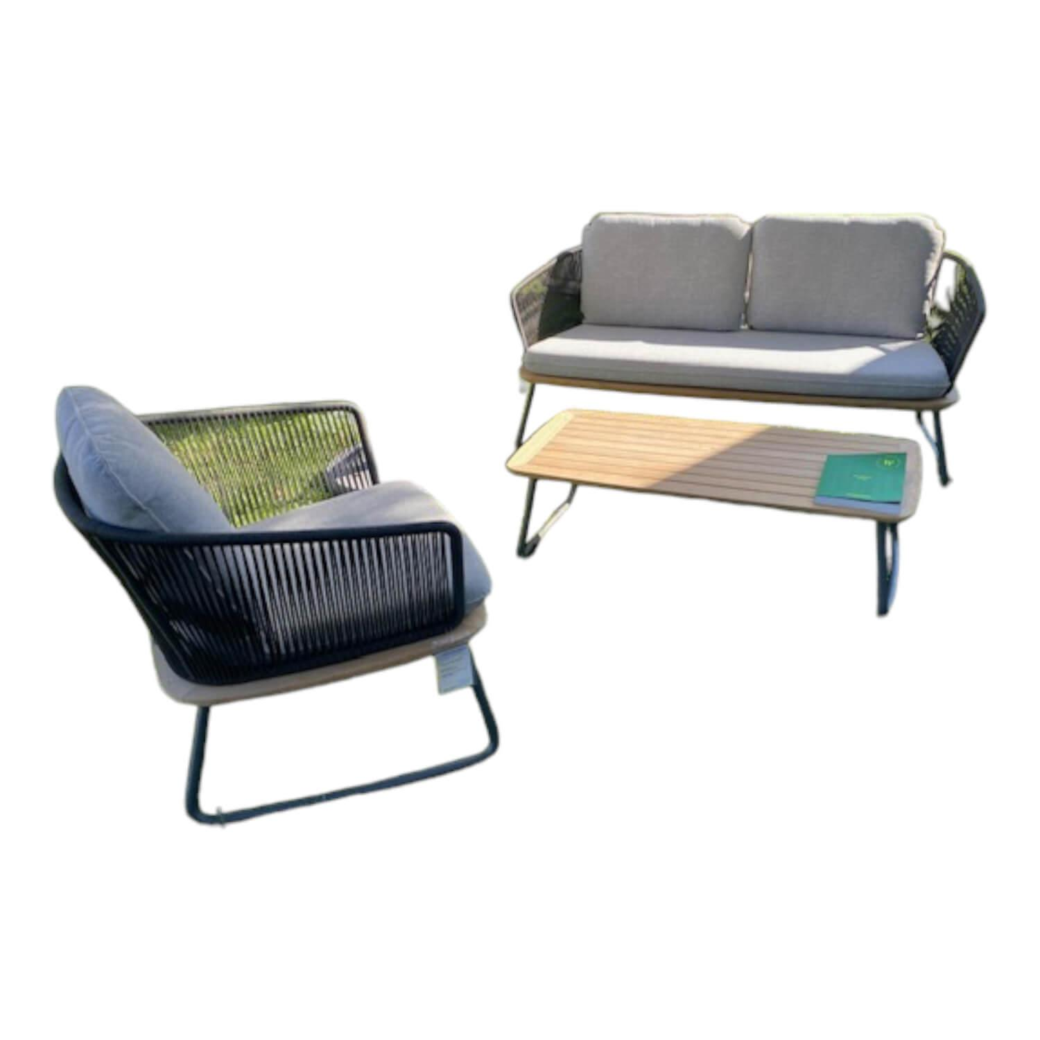 Garten-Sitzgruppe Denia Stoff 3 Grau Sofa Sessel Tisch