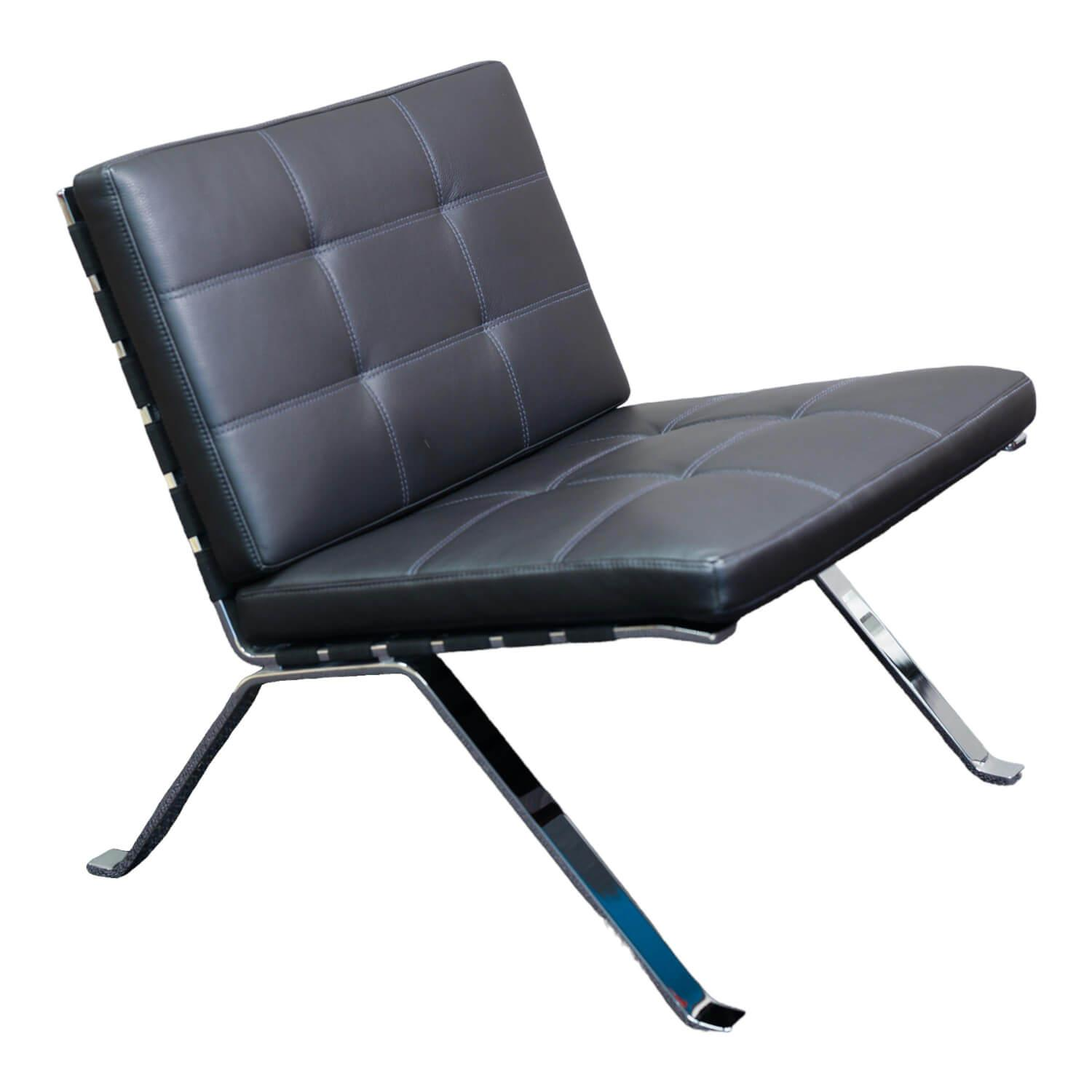 Loungesessel Leder Schwarz Gestell Chrom