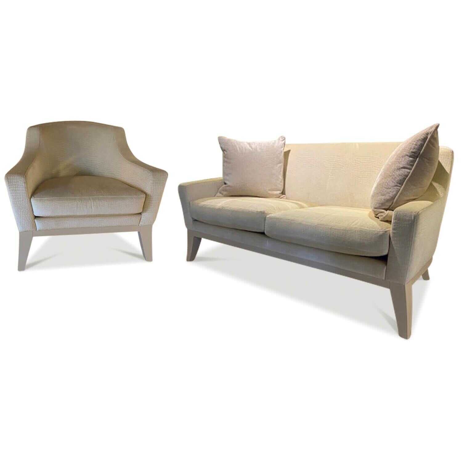 Garnitur Leona Stoff 7 Hell Creme Sofa Sessel 3 Kissen