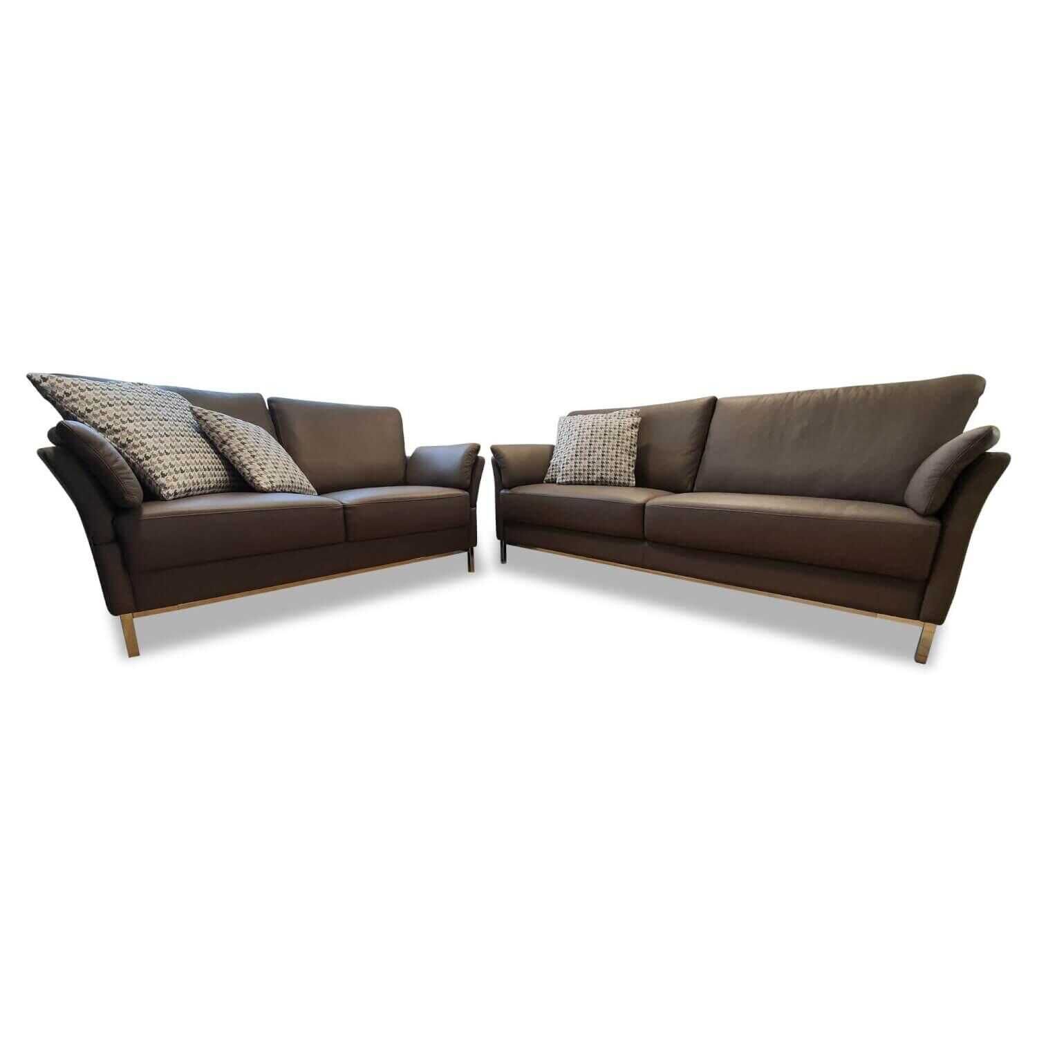 Garnitur Ohio Leder Lava Braun 2 Sofas mit 4 Kissen