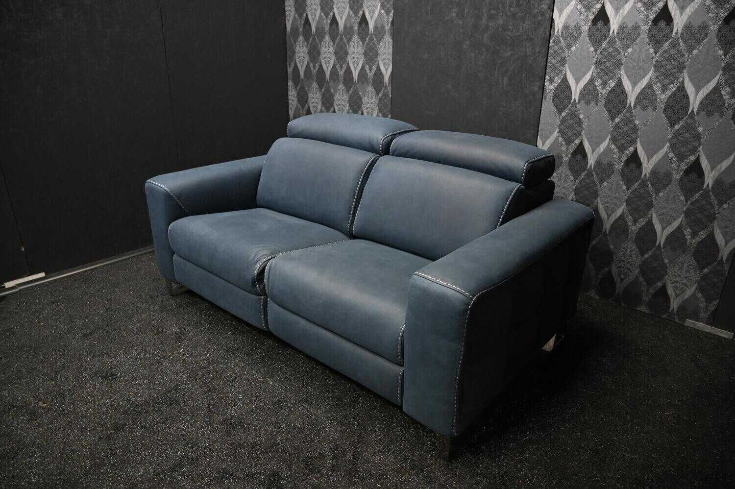 Garnitur Opi Leder Sensation Pilote Blau Sofa und Sessel Elektrisch Verstellbar