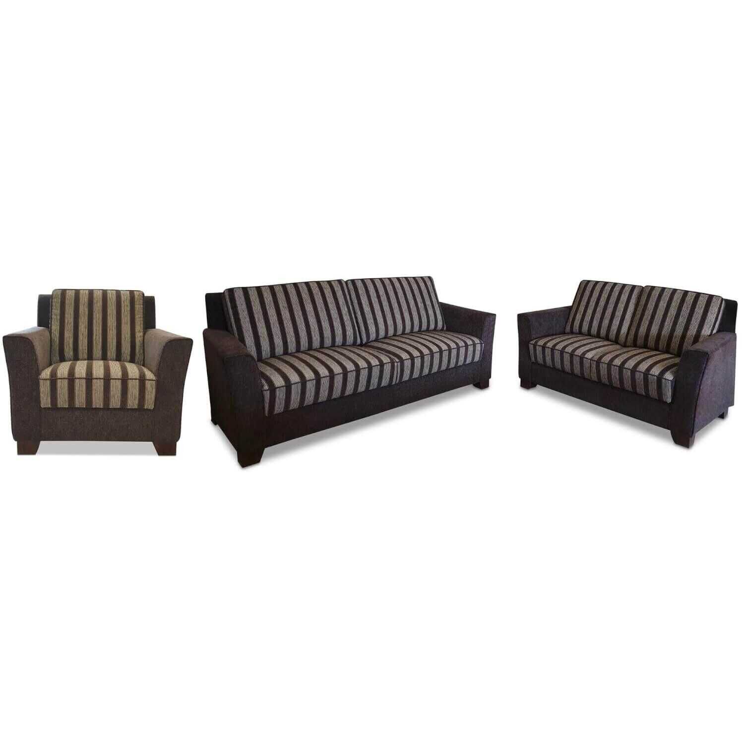 Garnitur York 178 Stoff Braun Gestreift 2 Sofas 1 Sessel