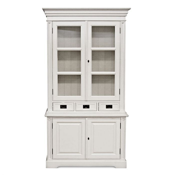 Cambridge Glass Cabinet 119x48x220cm CL-DR-010 Pine/MDF Shining White