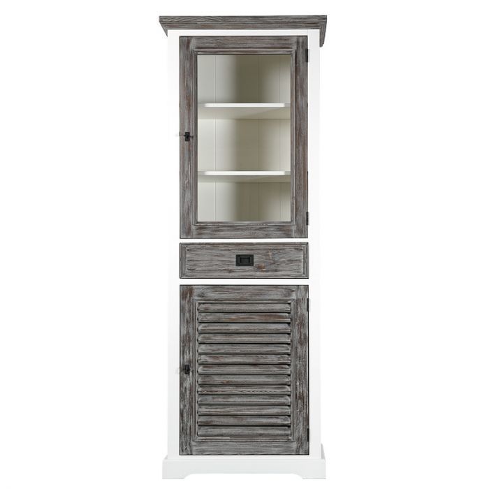 Saskia Vitrine 72x35x195cm Small Pine/MDF White/Grey