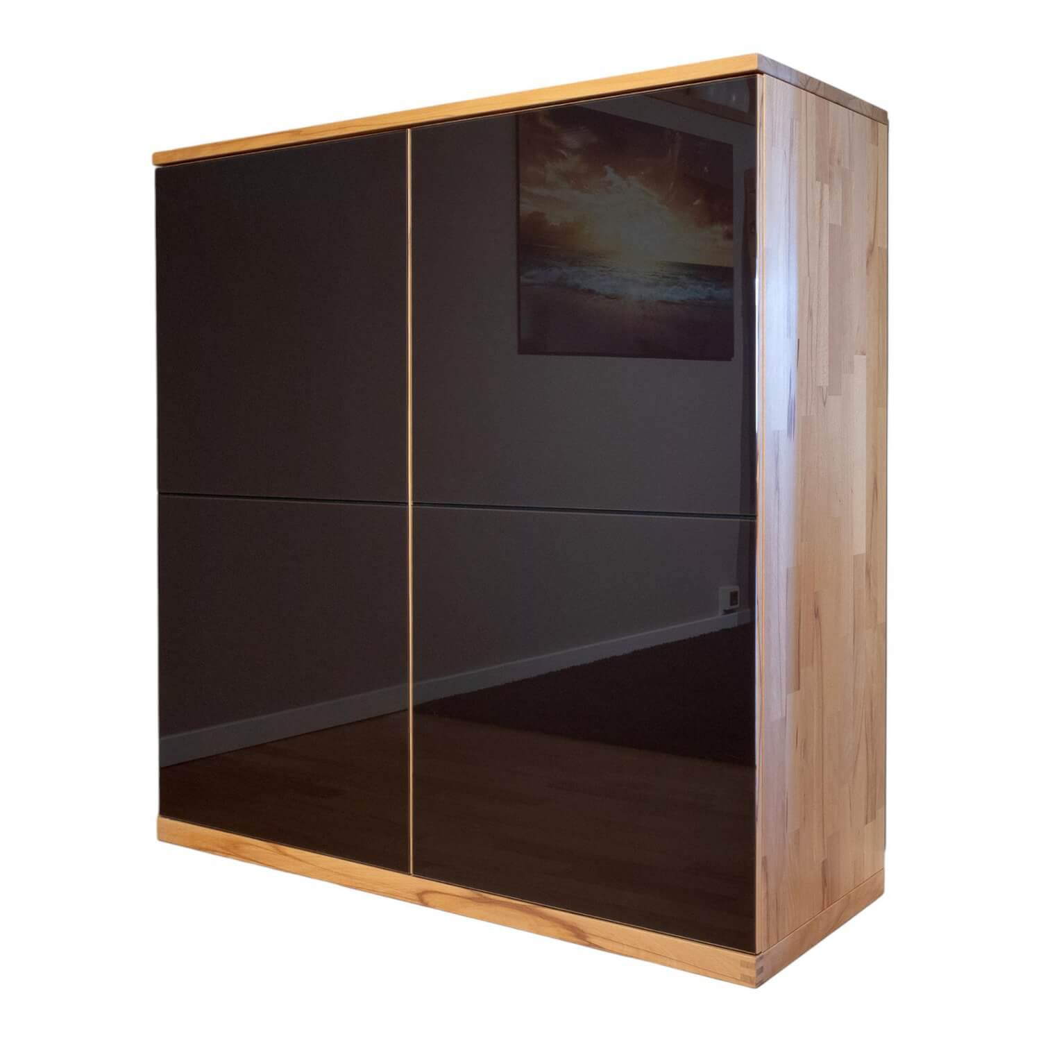 Schrank Cubus Quadrat Kernbuche Geölt Front Glas Dunkelbraun Glänzend