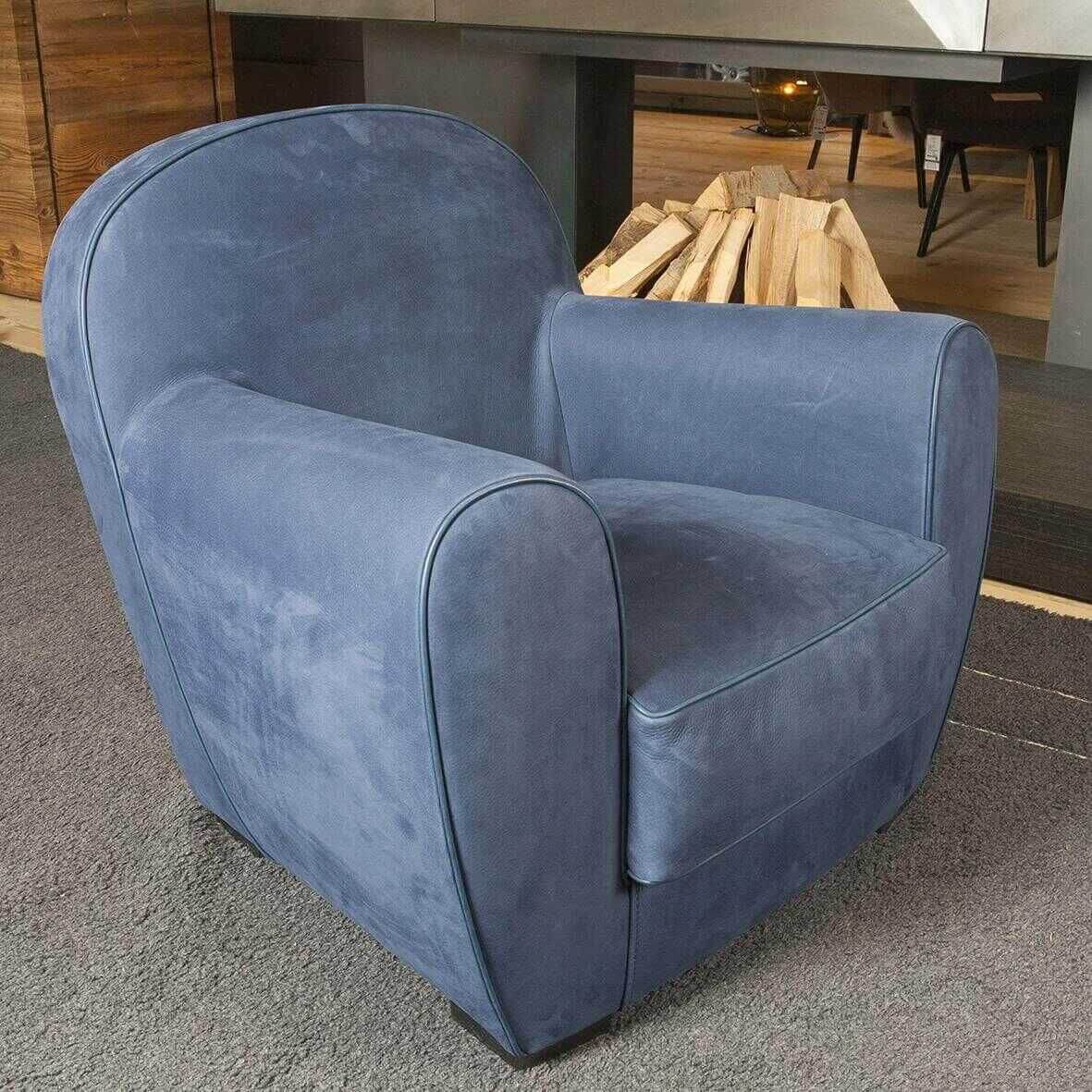 Sessel Amburgo Baby Leder Nabuck Blau