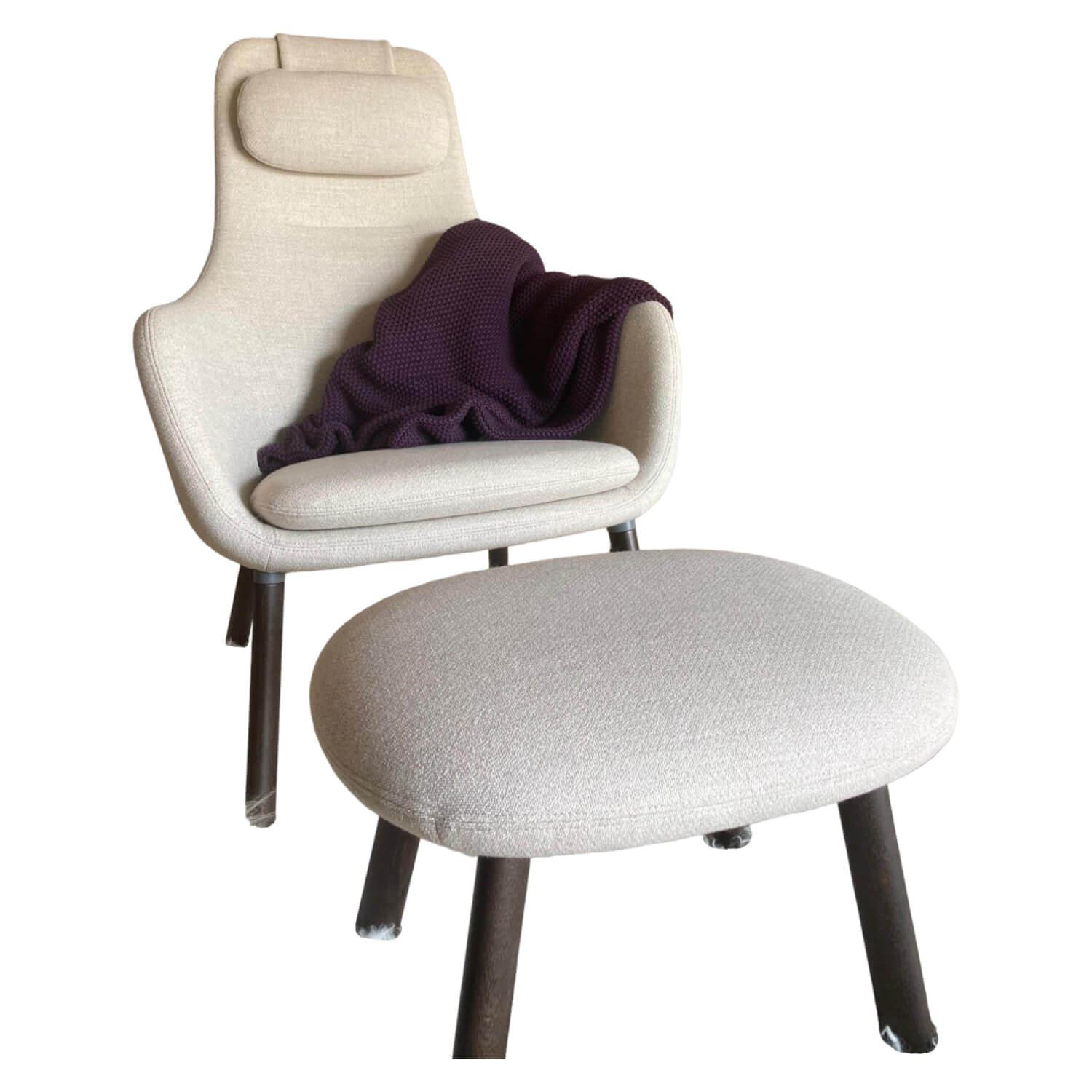 Sessel Hal Lounge Mit Ottoman Stoff Dumet 02 Beige Melange Füße Eiche Dunkel