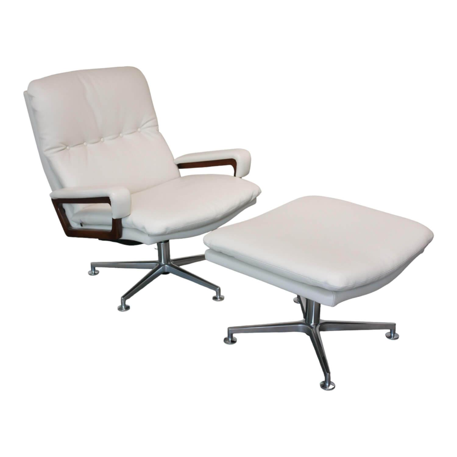 Sessel Mit Hocker WK 631 Kingchair Niedrig Bezug Leder Rustica 70239 White Unter…