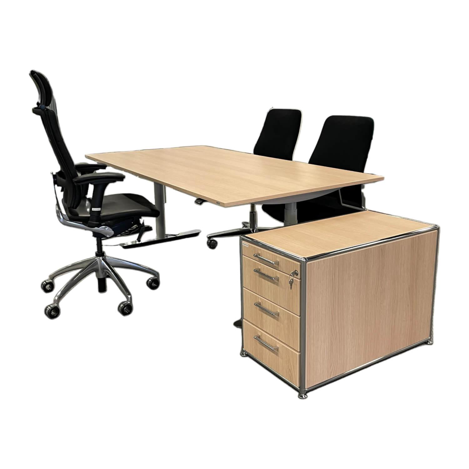 Schreibtisch M2-Desk Platte Eiche Dekor Gestell Chrom Höhenverstellbar Mit Stand…