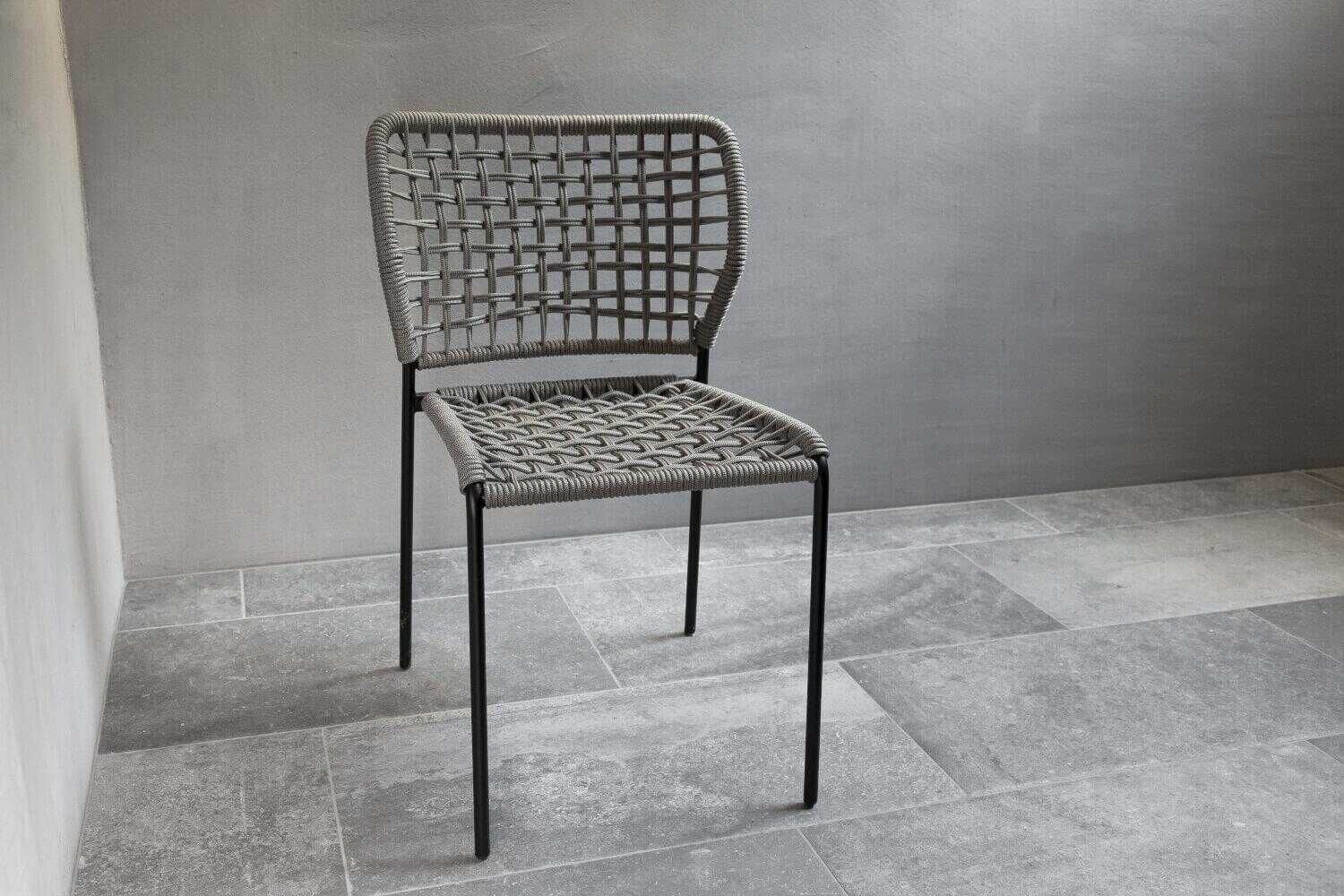 2er-Set Stuhl Corda Chair Handgeflochtene Sitzfläche Stoff Kevlar Hellgrau