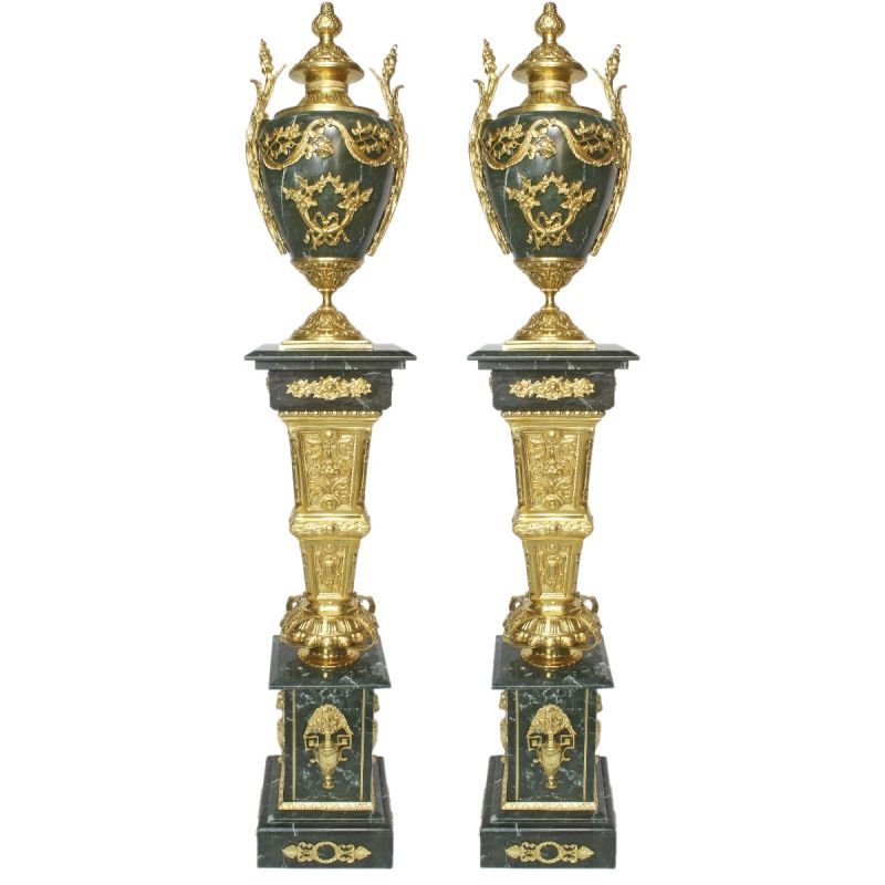 Barock Marmorsäule 2er Set mit Vasen Chateau