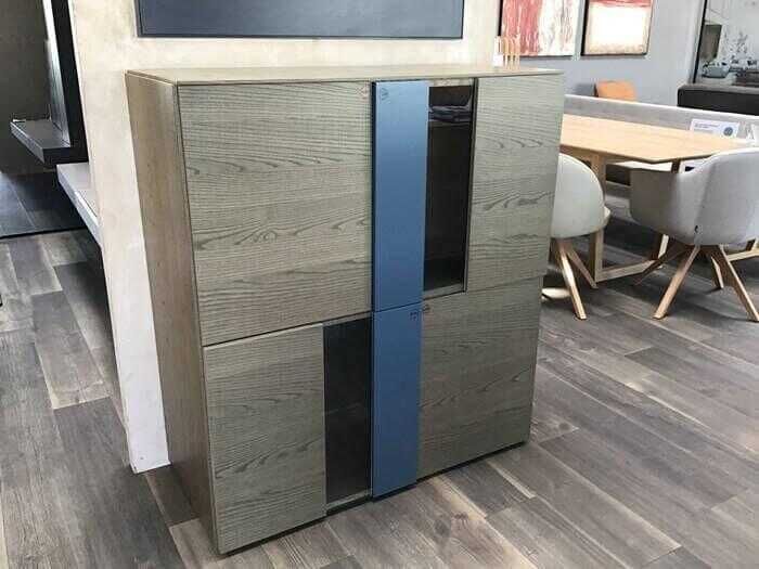 Highboard Madia Korpus Eiche Basalt Antik-Look Einlagen Aus Glas