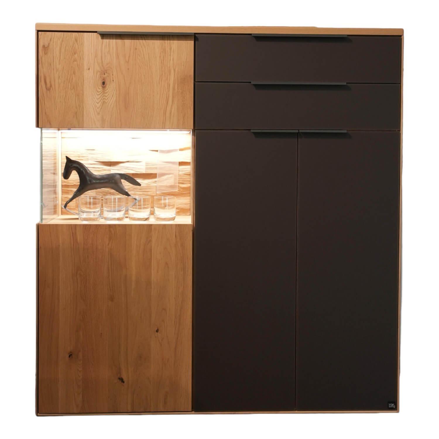 Highboard 2009 4243  Wildeiche Massiv Soft Gebürstet Mattglas Cubanit Magnolie S…