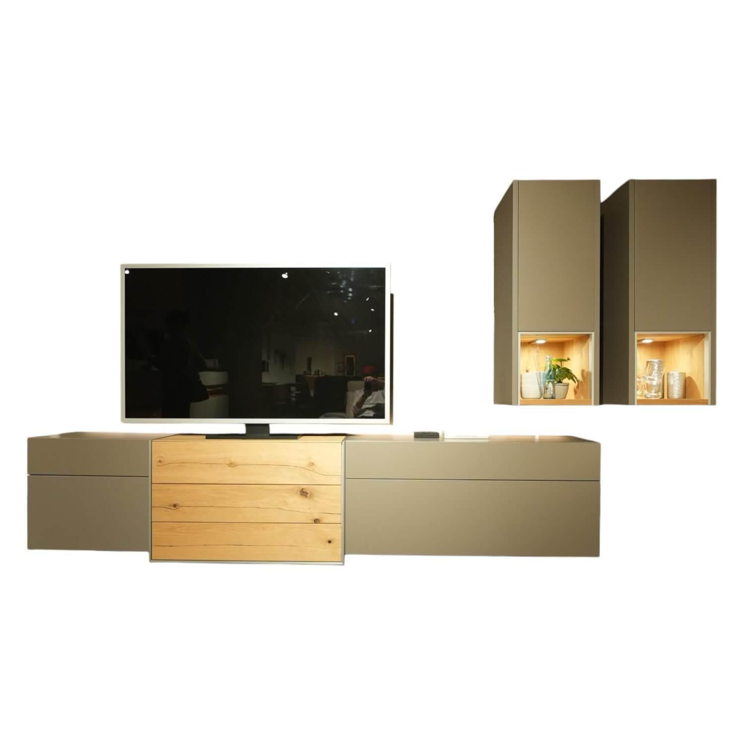 Wohnwand Media Design Holz Nougat Mattlack Braun