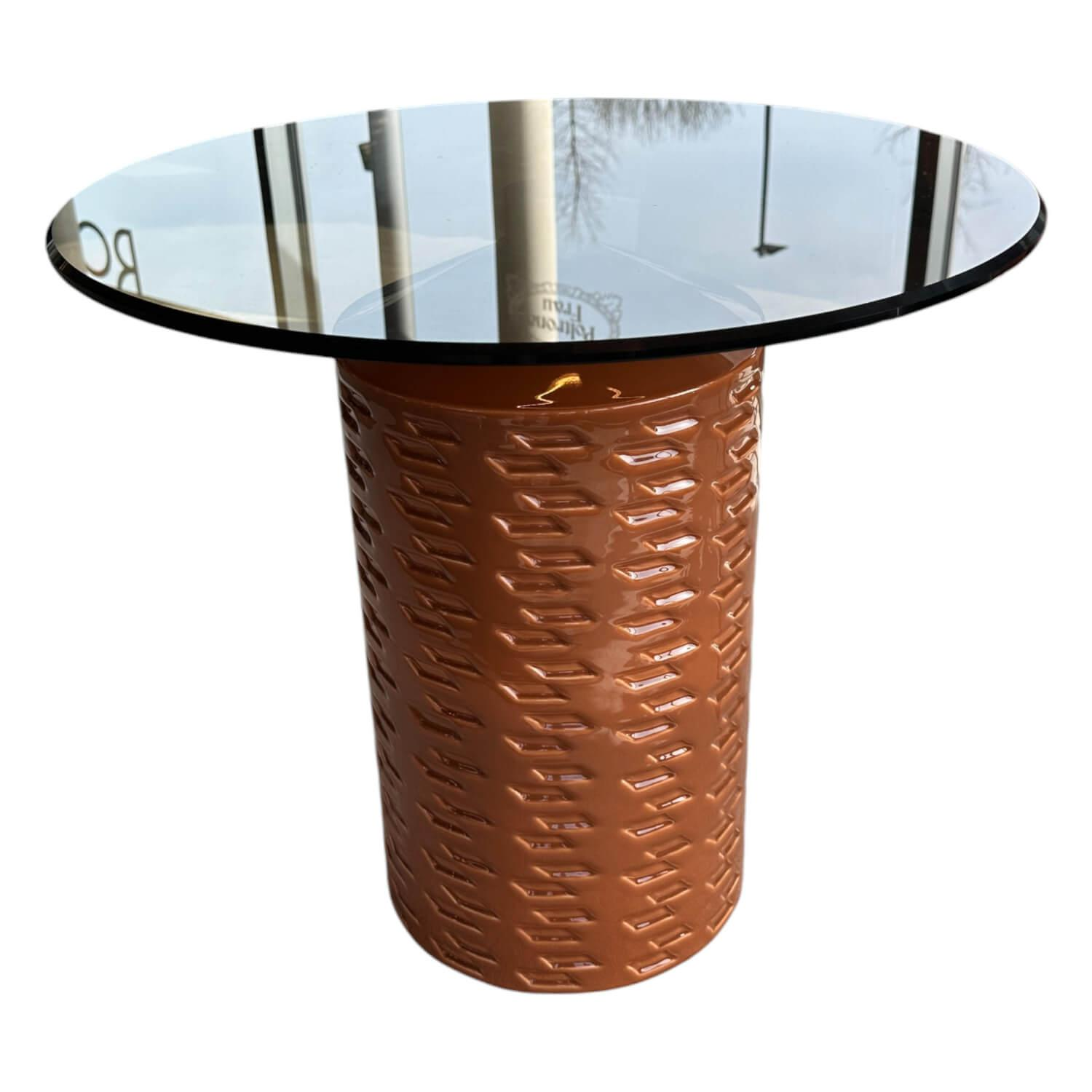 Beistelltisch Hishi Platte Glas Bronze Gestell Keramik Peach