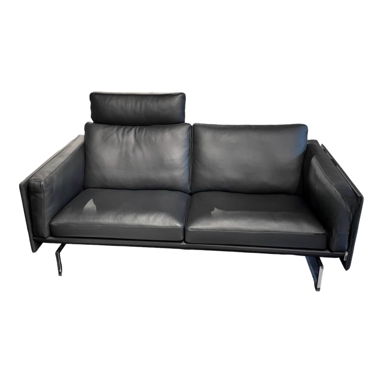 Sofa Panama 400 Bezug Leder K 250 100 Black Schwarz Rohrkufe Hochglanz Mit Kopfs…