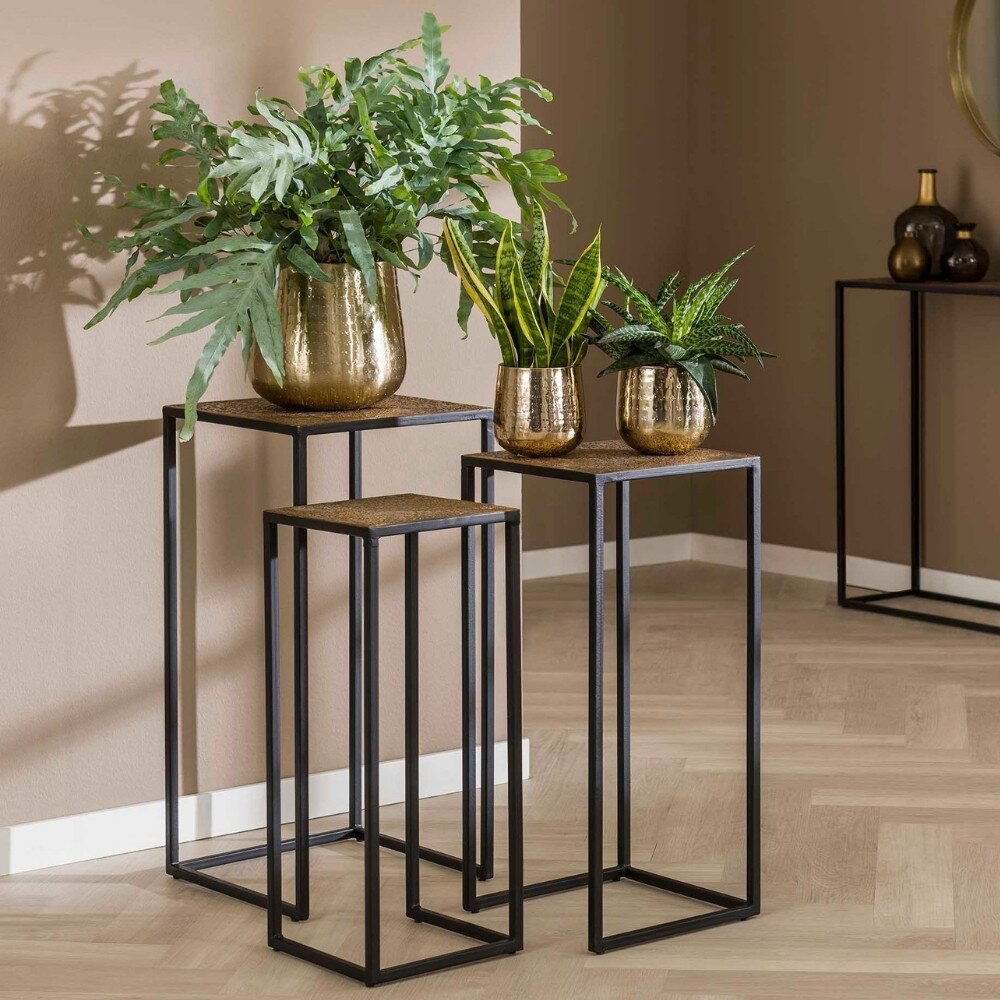 RINGO-Living Massivholz Blumenständer Malio in Bronze-matt und Schwarz-matt 3er Set